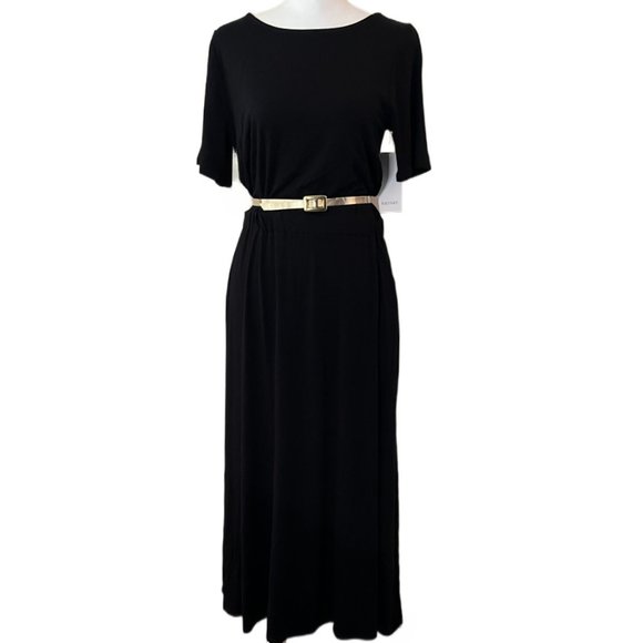 Karen Kane Black Cinched Waist & Swingy Midi Skirt Artisan Dress Size Small NWT - Picture 5 of 13